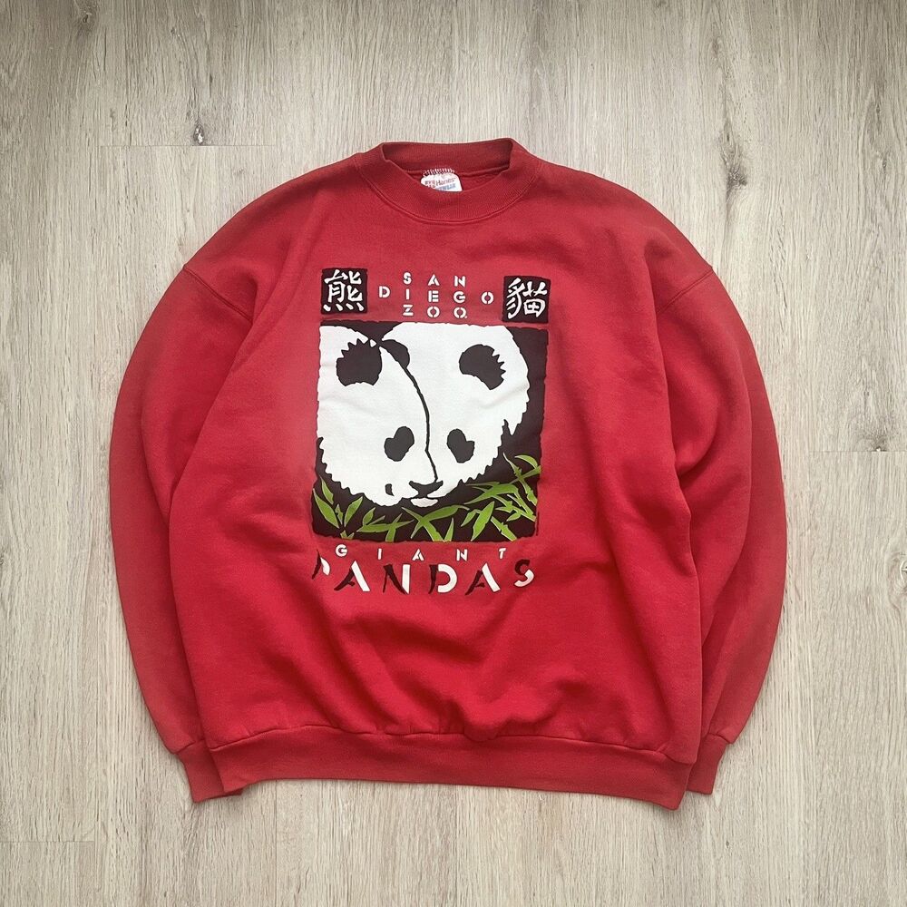 VTG 90s San Diego Zoo Giant Pandas Sweatshirt Mens XXL Red Rare Color Tim Reamer